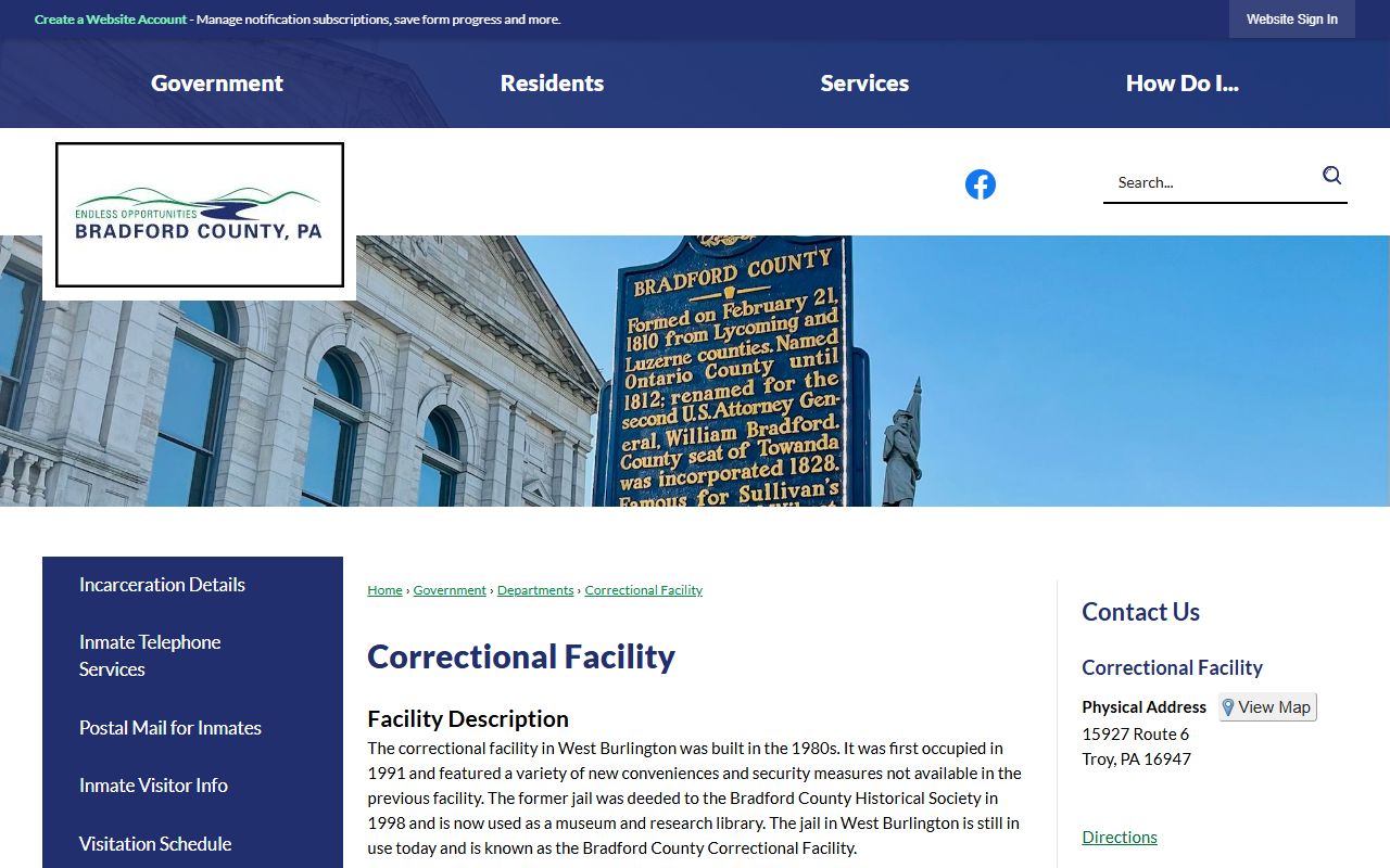 Bradford County court records correctional facility information