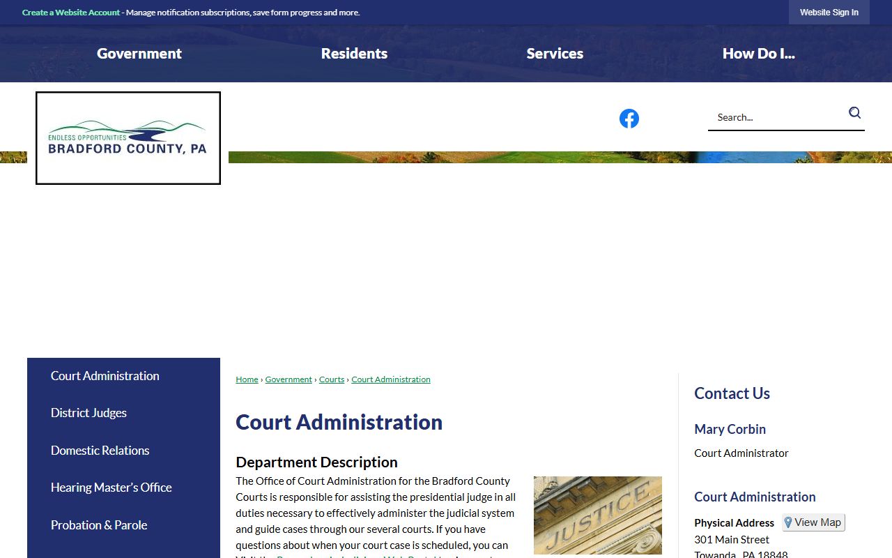Bradford County court records court administration page