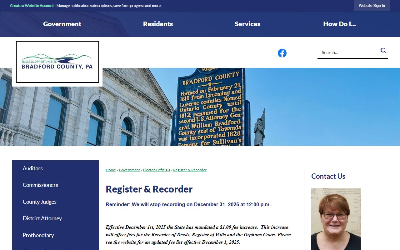 Bradford County court records Register and Recorder access