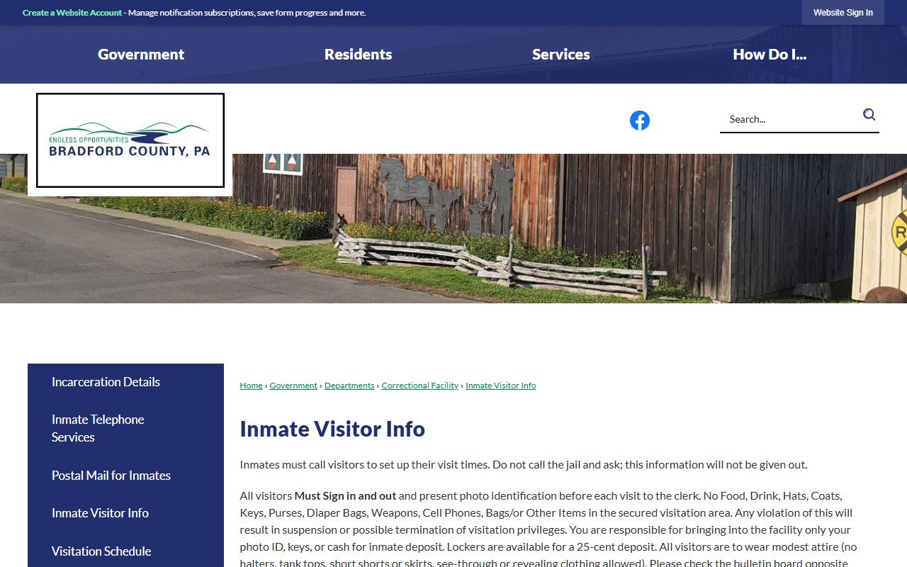 Bradford County inmate records visitor information