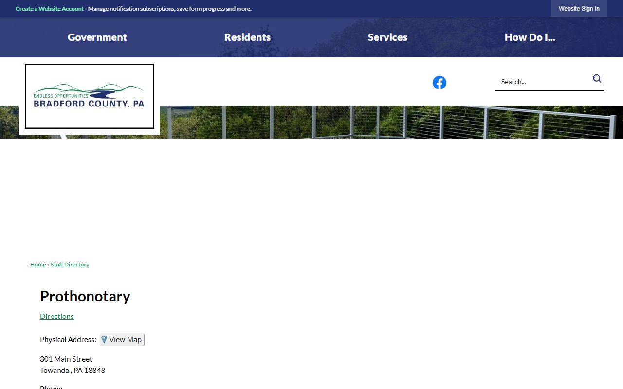 Bradford County marriage and divorce records Prothonotary directory
