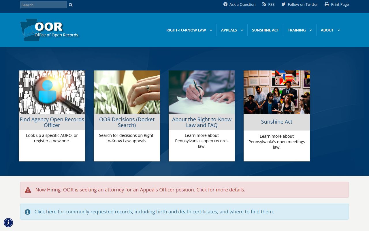 Bradford County warrant records Pennsylvania open records office